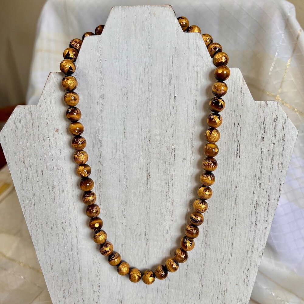 Vintage Tiger Eye Necklace Carved Golden Tiger Eye Dragon Necklace Healing Stone